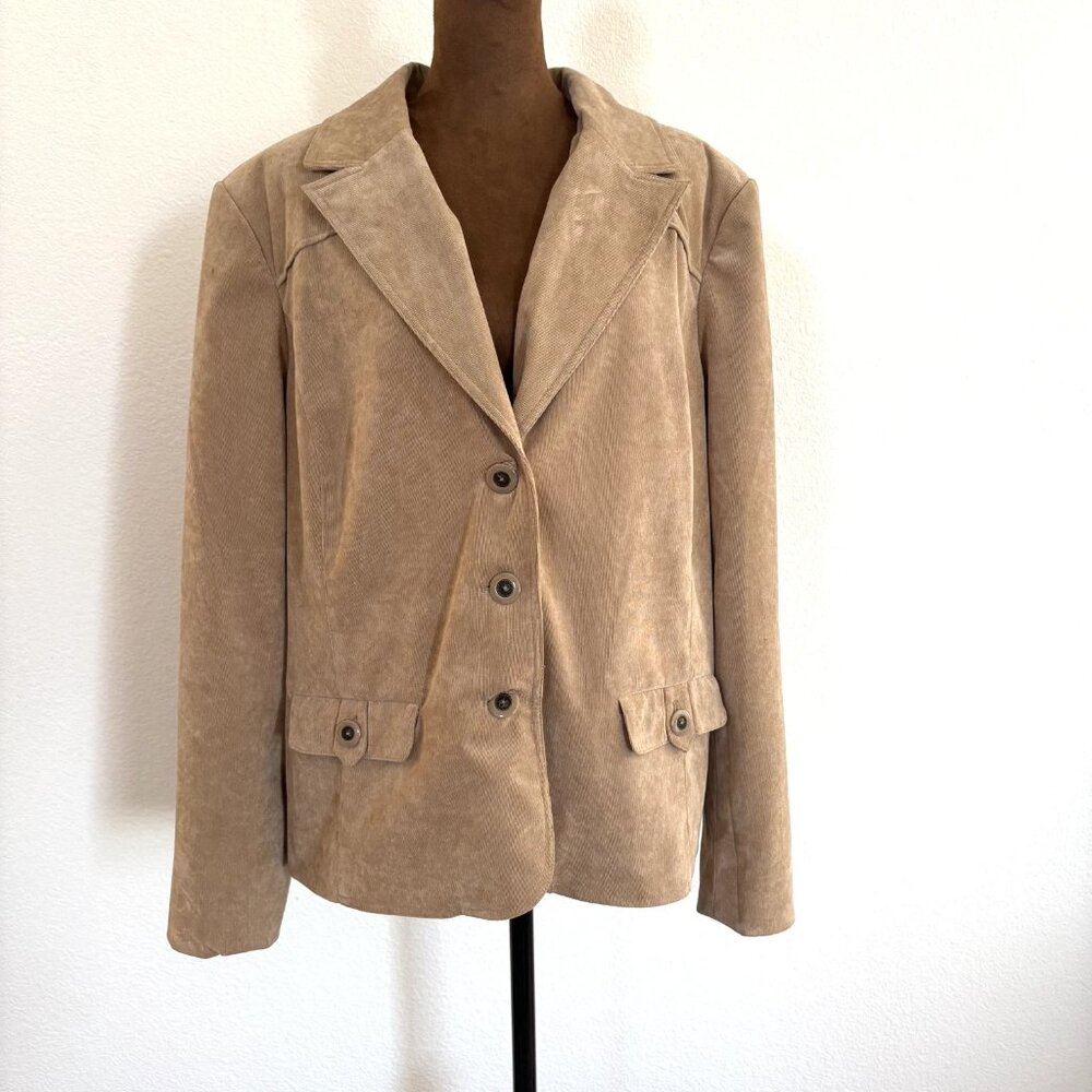 Dressbarn Women's Size XL Camel Corduroy Long Sleeves Button-Front Jacket